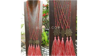 bronze hamsa hand pendant tassels necklace crystal bead 2color